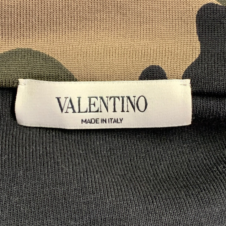 VALENTINO Size L Black Green Camo Polyamide Cotton Zip Up Sweatshirt