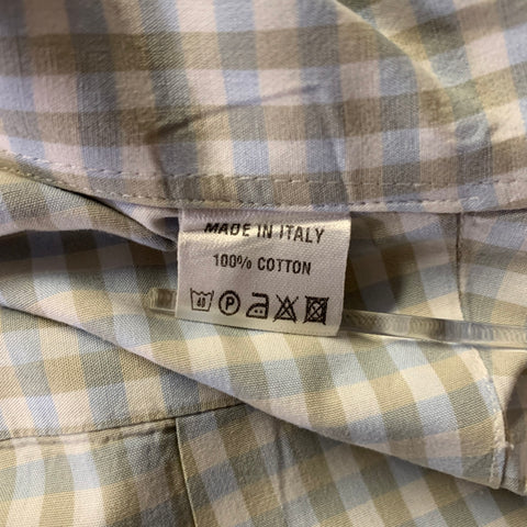 ERMENEGILDO ZEGNA Size XXL White Blue Green Gingham Cotton Cutaway Long Sleeve Shirt