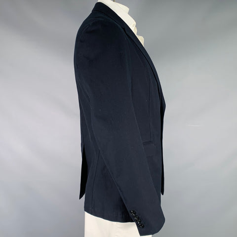 DRIES VAN NOTEN Size 46 SS15 Navy Woven Cotton Notch Lapel Sport Coat
