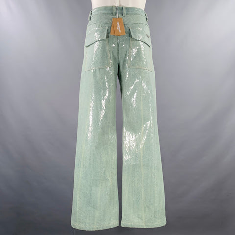 PRIVATE POLICY Size M Blue Clear Sequined Denim Wide Leg Dress Pants
