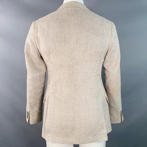 BRUNELLO CUCINELLI Size 38 Beige Cream Houndstooth Notch Lapel Sport Coat
