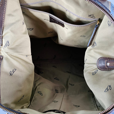 ETRO Blue Brown Paisley Canvas Shoulder Bag