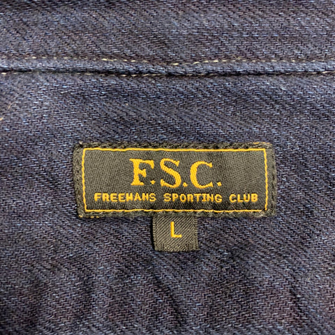 Chemise à manches longues FREEMANS SPORTING CLUB taille L en sergé de coton indigo marine à surpiqûres contrastantes