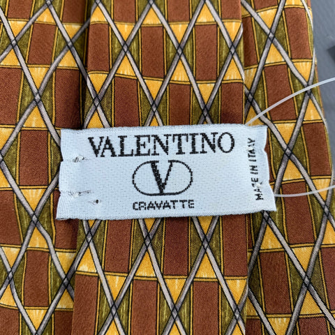 VALENTINO Brown Olive Rectangles Silk Tie