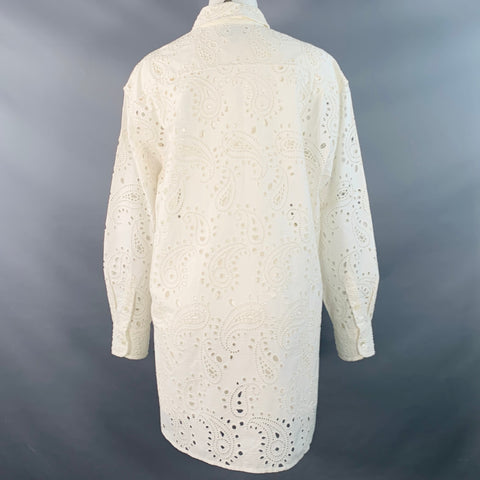 NILI LOTAN Size M White Cotton Paisley Lace Button Up Shirt