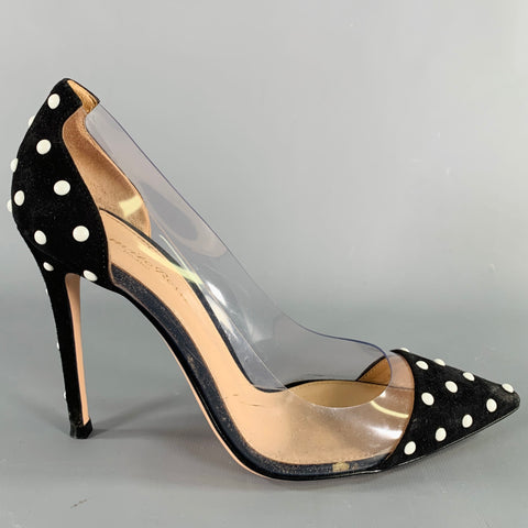 GIANVITO ROSSI Size 7 Black White Dots Stiletto Heels Pumps