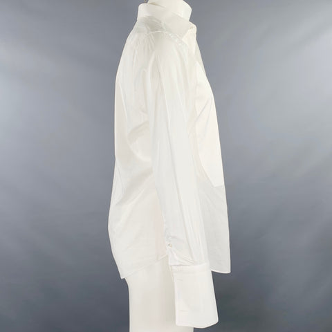 BRIONI Size M White Cotton Curved Cutaway Long Sleeve Shirt