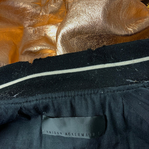 HAIDER ACKERMANN Size L Black Copper Metallic Leather Zip Up Jacket