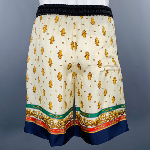 GUCCI Size 28 Black Beige Monogram Acorns Acetate Joggers Shorts