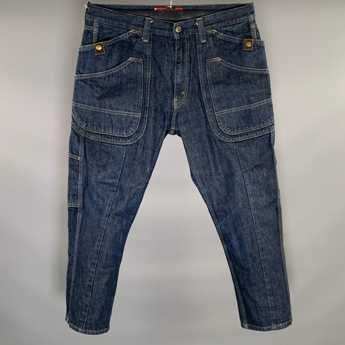 JUNYA WATANABE Size M Navy Contrast Stitch Cotton Cropped Jeans