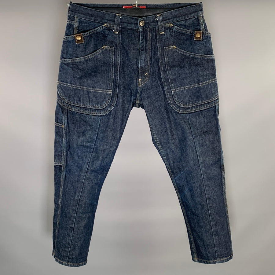 JUNYA WATANABE Size M Navy Contrast Stitch Cotton Cropped Jeans