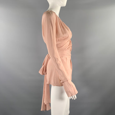 GUCCI Size M Taupe Silk Blouse