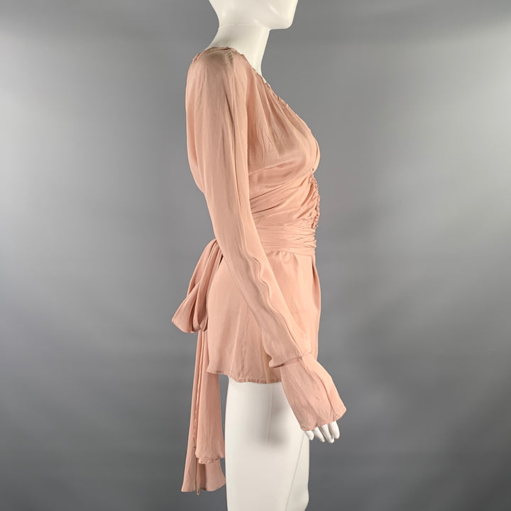 GUCCI Size M Taupe Silk Blouse