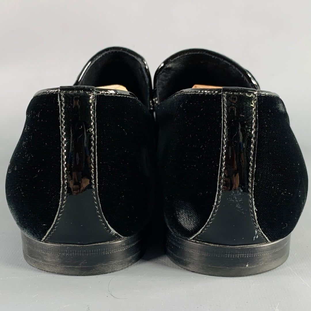 JIMMY CHOO Size 11.5 Black Grey Glitter Velvet Loafers