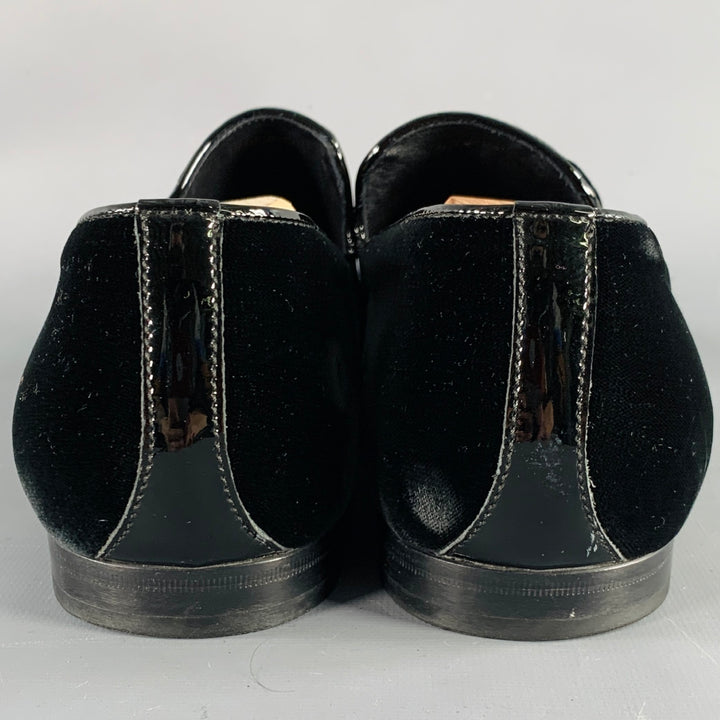 JIMMY CHOO Size 11.5 Black Grey Glitter Velvet Loafers