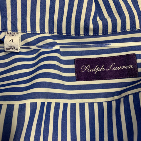 RALPH LAUREN Size XL Blue White Stripe Cotton One Pocket Long Sleeve Shirt
