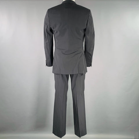 MIU MIU Size 38 Black Blue Pinstripe Virgin Wool Blend Notch Lapel Suit