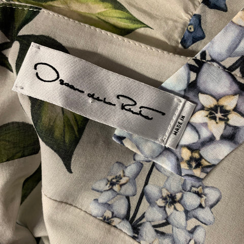 OSCAR DE LA RENTA SS2026 Size 6 Cream Green Cotton Floral V Neck Long Dress