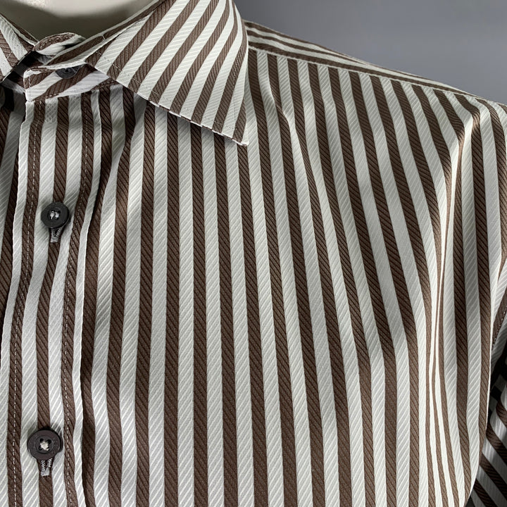 PAUL SMITH Size XL White Brown Striped Cotton Long Sleeve Shirt