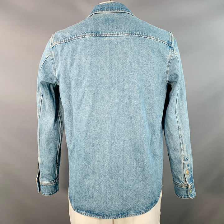 A.P.C. Size L Blue Wash Denim One Pocket Long Sleeve Shirt