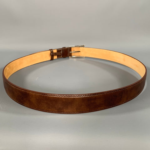 JOHN LOBB Size 42 Brown Crackled Leather Belt