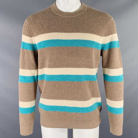 COS Size M Tan Blue White Stripe Wool Blend Crew Neck Sweater