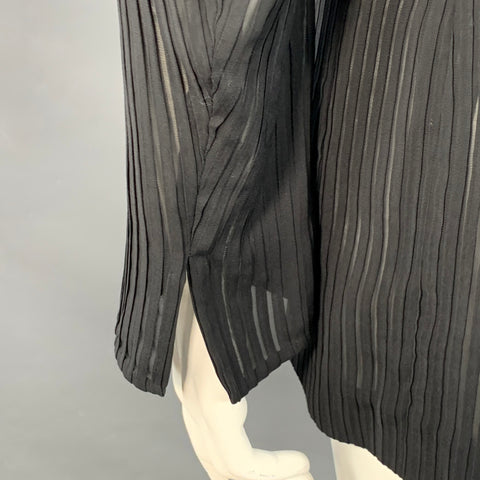 AKRIS Size 10 Black Polyester Textured Stripe Notch Lapel Jacket Blazer