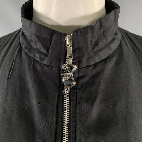 JOHN RICHMOND Size XL Black Embroidery Poliammide Zip Up Jacket