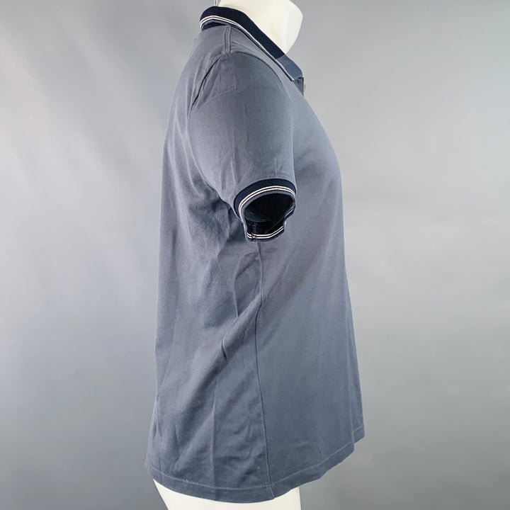 REISS Size S Carter Grey Navy White Contrast Trim Cotton Zip Up Polo