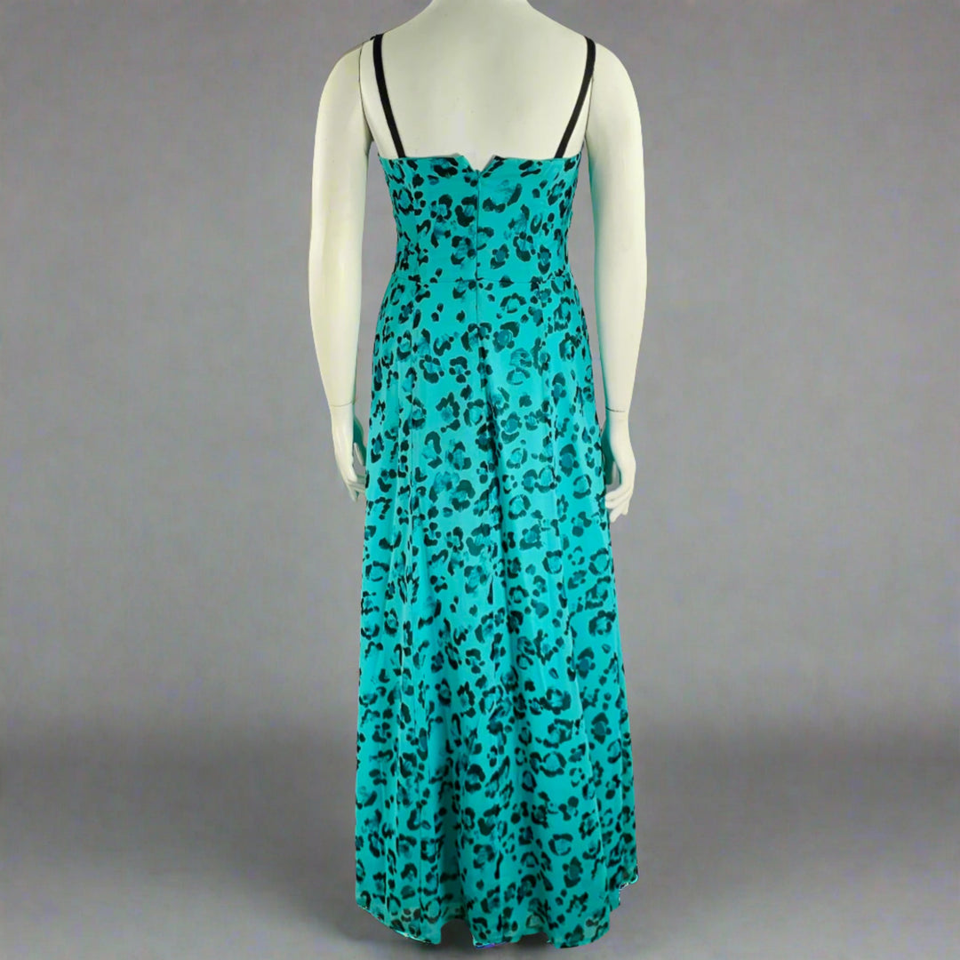 NANETTE LEPORE Size 10 Black Turquoise Silk Animal Print Ruched Dress  Sui  Generis Designer Consignment