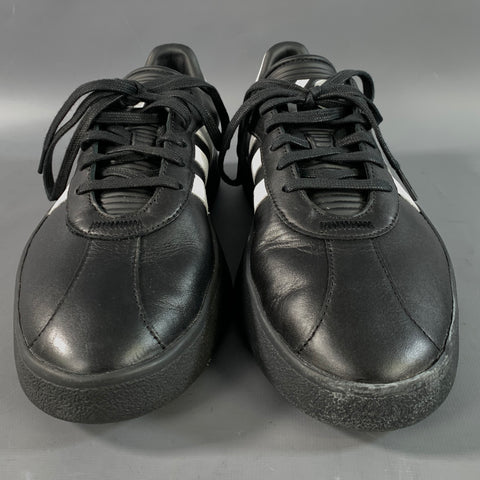 Y-3 Size 9.5 Black White Leather Lace Up Sneakers