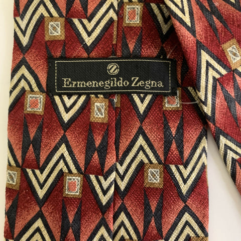 ERMENEGILDO ZEGNA Red Navy Geometric Silk Tie