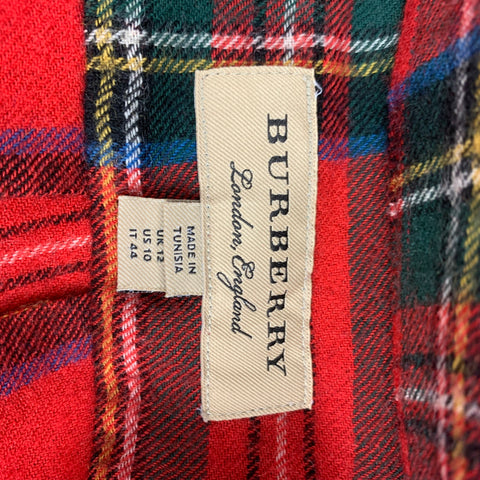 BURBERRY LONDON Size 10 Red Multi-Color Wool Plaid Button Up Shirt
