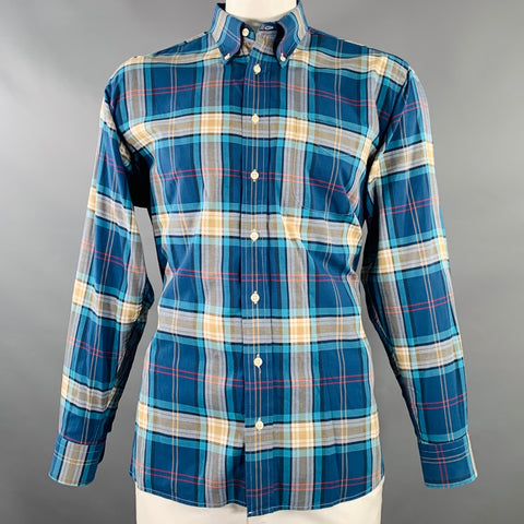 O'CONNELL'S Size L Blue Beige Red Plaid Cotton One Pocket Long Sleeve Shirt
