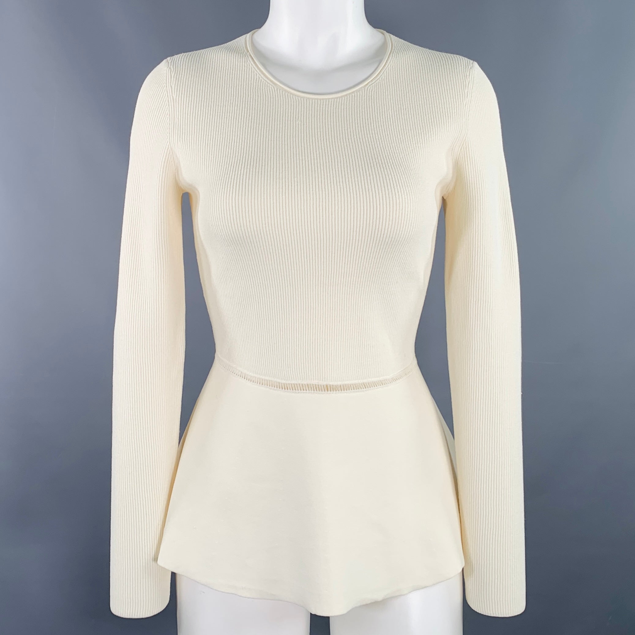 美品 希少L Theory Compact Crepe Peplum 23SS THEORY Size M Peplum Compact Crepe Cream Viscose Blend
