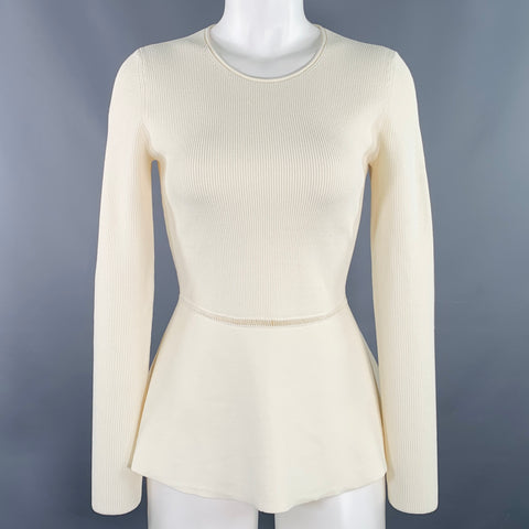 THEORY Size M Peplum Compact Crepe Cream Viscose Blend Ribbed Casual Top