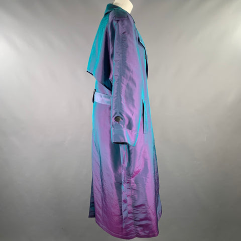 CHRISTIAN DIOR Size 6 Purple Teal Iridescent Trench Trench Coat