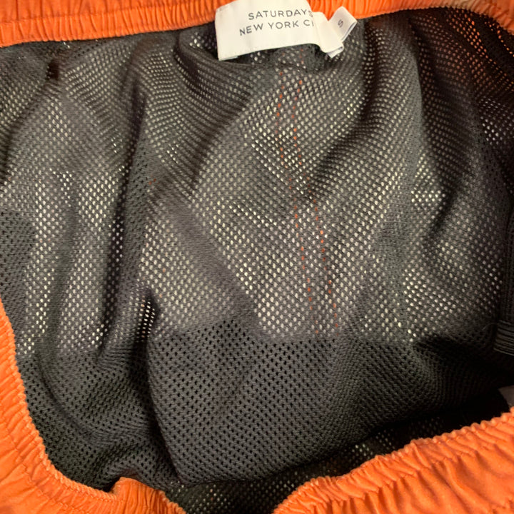 SATURDAYS NYC Size S Orange Yellow Ombre Drawstring Swim Trunks