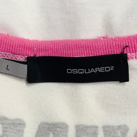 DSQUARED2 Size L White Pink Print Cotton Sleeveless Crew Neck Tank Top