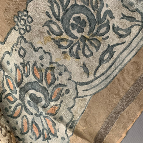 GIORGIO ARMANI Tan Blue Floral Silk Scarf Shawl