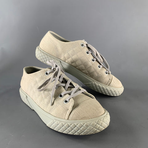 CHANEL Size 8.5 Grey Canvas Quilted Leather Trim Lace Up Sneakers