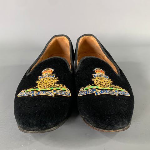STUBBS & WOOTTON Size 9 Black Velvet Embroidered Loafer Flats