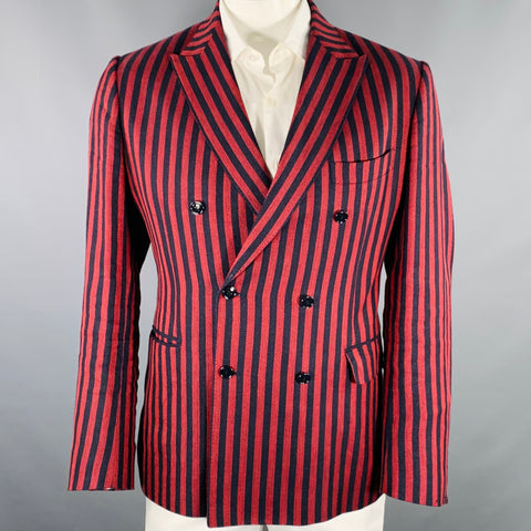MASSIMO PIOMBO Size 44 Red Black Stripe Linen Cotton Sport Coat