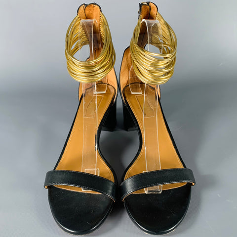 AQUAZZURA Size 8 Black Gold Back Zip Sandals
