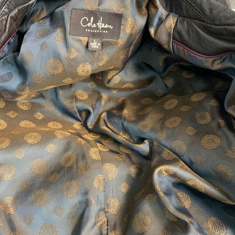 COLE HAAN Size L Brown Leather Motorcycle Jacket