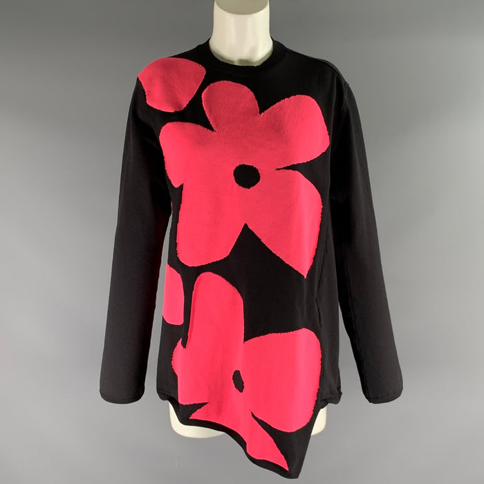 COMME des GARCONS Size S Black Neon Pink Polyester Floral Pullover Womens