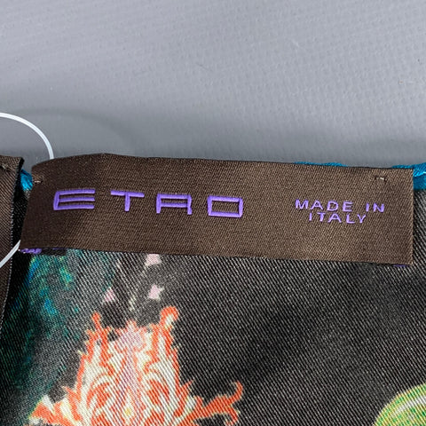 ETRO Black Multi Color Abstract Silk Pocket Square