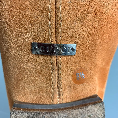 GUCCI Size 9 Tan Textured Suede Horsebit Loafers