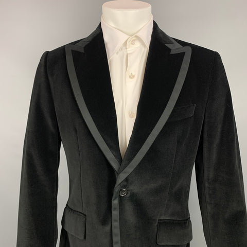GAZZARRINI Size 42 Black Velvet Cotton Peak Lapel Sport Coat