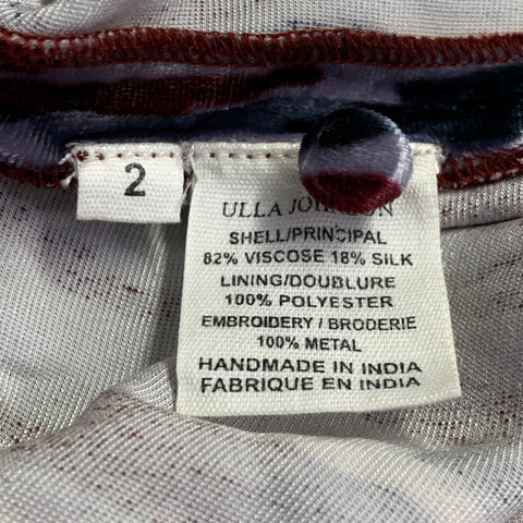 ULLA JOHNSON Size 2 Multi Color Velour Abstract Floral Beaded Blouse